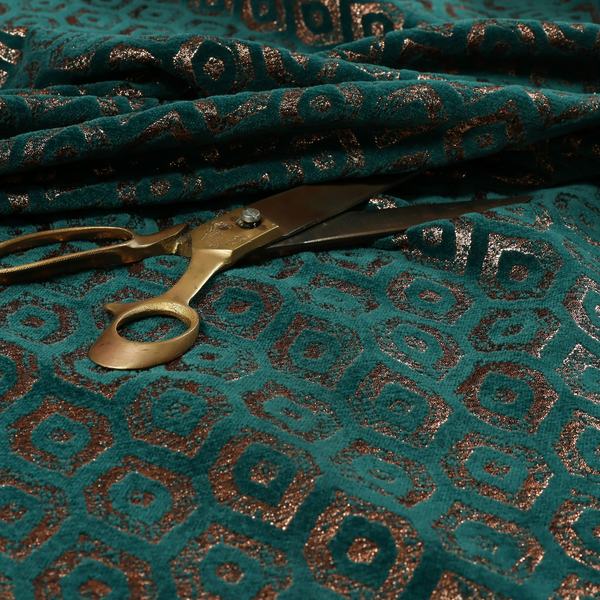 Kimberley Geometric Pattern Soft Chenille Upholstery Fabric In Teal Colour CTR-1171 - Made To Measure Curtains