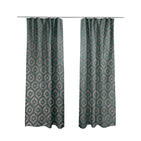 Kimberley Geometric Pattern Soft Chenille Upholstery Fabric In Teal Colour CTR-1171 - Made To Measure Curtains