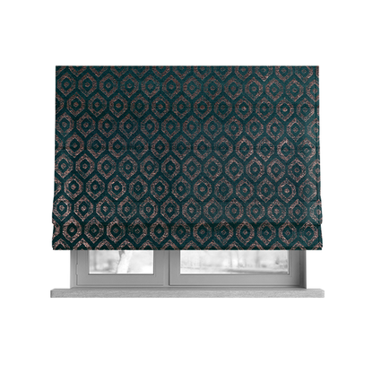 Kimberley Geometric Pattern Soft Chenille Upholstery Fabric In Teal Colour CTR-1171 - Roman Blinds