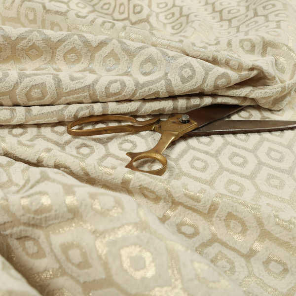 Kimberley Geometric Pattern Soft Chenille Upholstery Fabric In Cream Colour CTR-1172 - Made To Measure Curtains