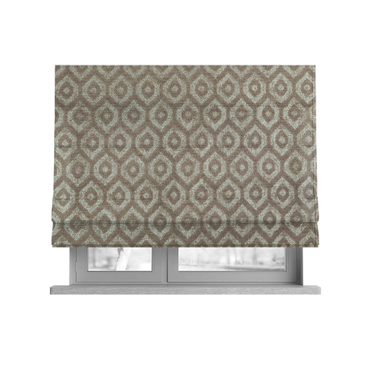 Kimberley Geometric Pattern Soft Chenille Upholstery Fabric In Brown Colour CTR-1173 - Roman Blinds