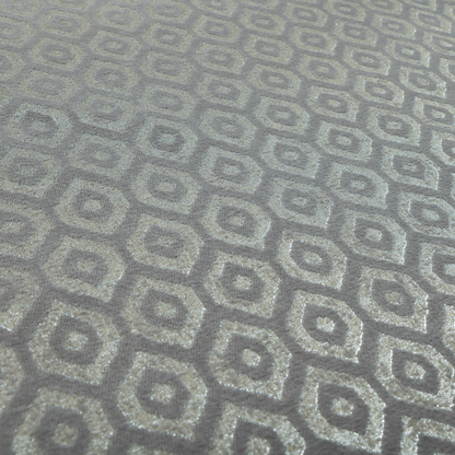 Kimberley Geometric Pattern Soft Chenille Upholstery Fabric In Silver Colour CTR-1174 - Made To Measure Curtains