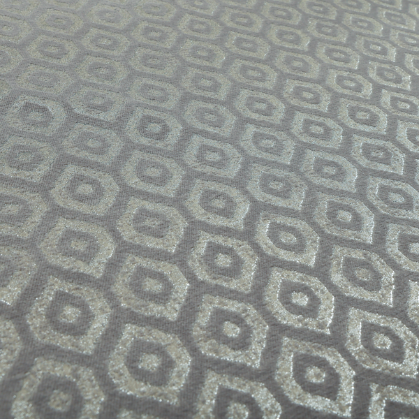 Kimberley Geometric Pattern Soft Chenille Upholstery Fabric In Silver Colour CTR-1174 - Handmade Cushions