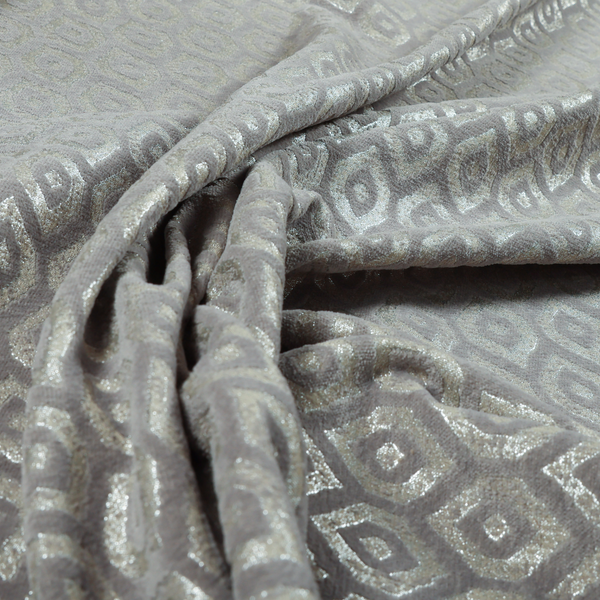 Kimberley Geometric Pattern Soft Chenille Upholstery Fabric In Silver Colour CTR-1174 - Roman Blinds