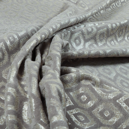 Kimberley Geometric Pattern Soft Chenille Upholstery Fabric In Silver Colour CTR-1174 - Made To Measure Curtains