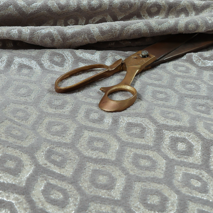 Kimberley Geometric Pattern Soft Chenille Upholstery Fabric In Silver Colour CTR-1174 - Made To Measure Curtains