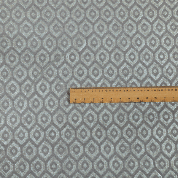 Kimberley Geometric Pattern Soft Chenille Upholstery Fabric In Silver Colour CTR-1174 - Made To Measure Curtains