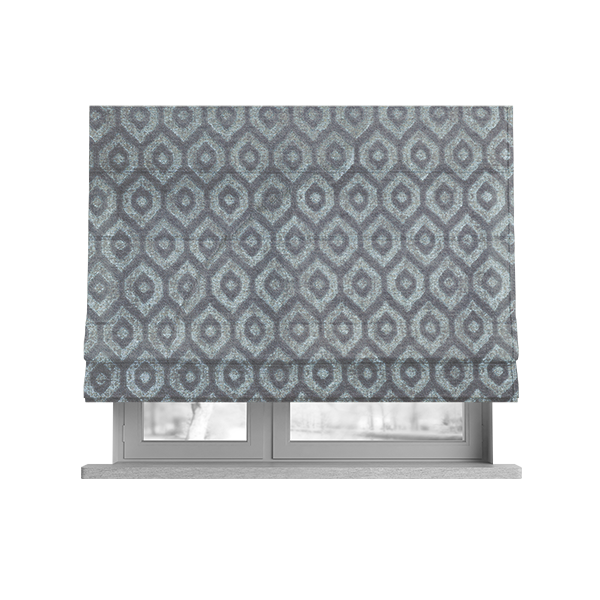 Kimberley Geometric Pattern Soft Chenille Upholstery Fabric In Silver Colour CTR-1174 - Roman Blinds