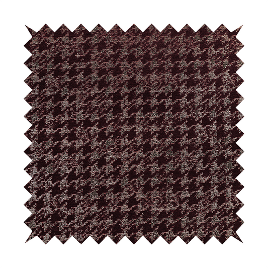 Kimberley Houndstooth Pattern Soft Chenille Upholstery Fabric In Maroon Red Colour CTR-1176
