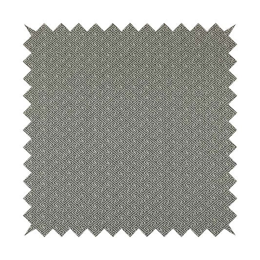 Elemental Collection Geometric Lock Pattern Soft Wool Textured Grey White Colour Upholstery Fabric CTR-118