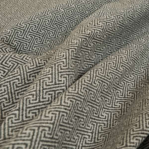 Elemental Collection Geometric Lock Pattern Soft Wool Textured Grey White Colour Upholstery Fabric CTR-118 - Roman Blinds