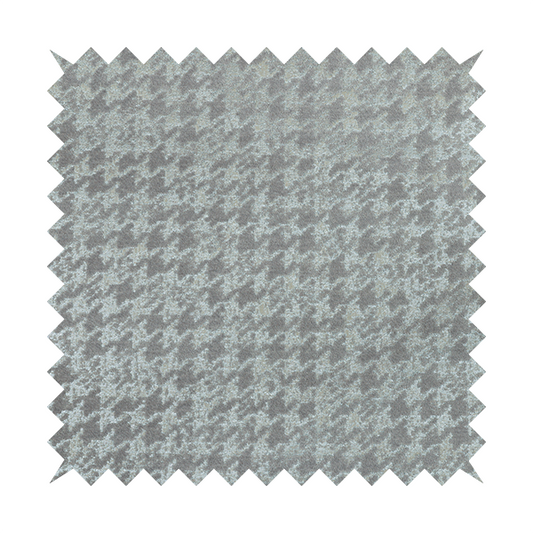Kimberley Houndstooth Pattern Soft Chenille Upholstery Fabric In Silver Colour CTR-1181