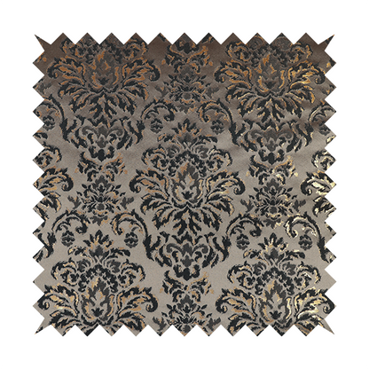 Nile Damask Pattern Metallic Tones Black Grey Gold Upholstery Fabric CTR-1189 - Made To Measure Curtains