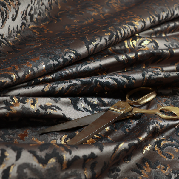 Nile Damask Pattern Metallic Tones Black Grey Gold Upholstery Fabric CTR-1189 - Roman Blinds
