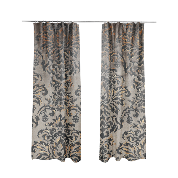 Nile Damask Pattern Metallic Tones Black Grey Gold Upholstery Fabric CTR-1189 - Made To Measure Curtains