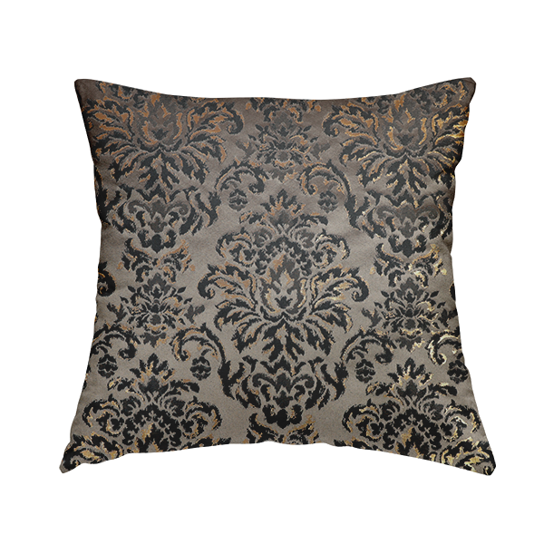 Nile Damask Pattern Metallic Tones Black Grey Gold Upholstery Fabric CTR-1189 - Handmade Cushions