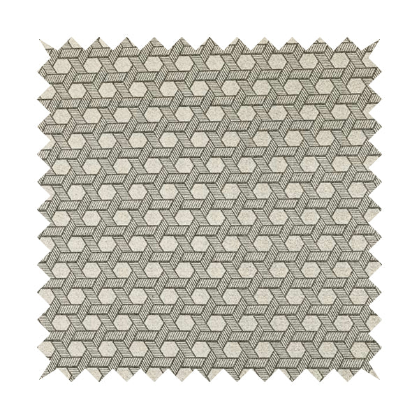 Elemental Collection Geometric Pattern Soft Wool Textured Grey White Colour Upholstery Fabric CTR-119