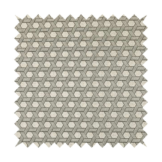 Elemental Collection Geometric Pattern Soft Wool Textured Grey White Colour Upholstery Fabric CTR-119