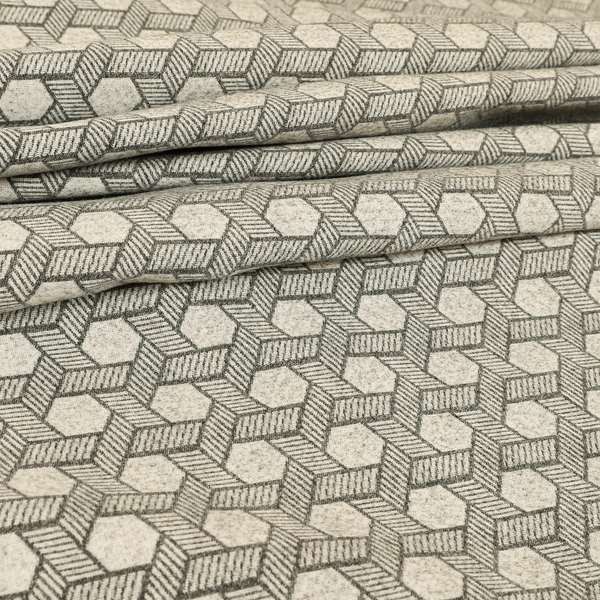 Elemental Collection Geometric Pattern Soft Wool Textured Grey White Colour Upholstery Fabric CTR-119 - Roman Blinds
