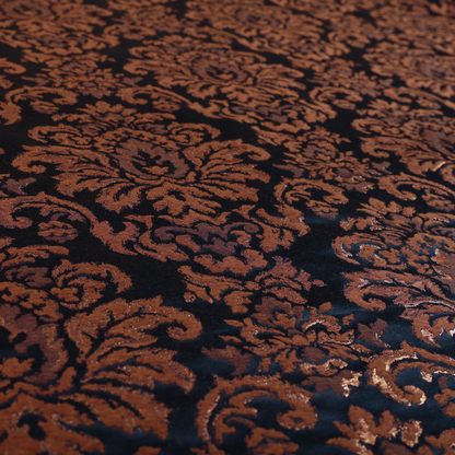 Nile Damask Pattern Metallic Tones Navy Blue Orange Upholstery Fabric CTR-1190 - Roman Blinds