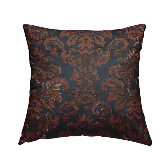 Nile Damask Pattern Metallic Tones Navy Blue Orange Upholstery Fabric CTR-1190 - Handmade Cushions