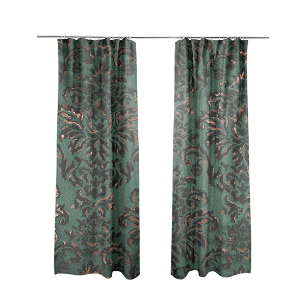 Nile Damask Pattern Metallic Tones Green Gold Upholstery Fabric CTR-1191 - Made To Measure Curtains