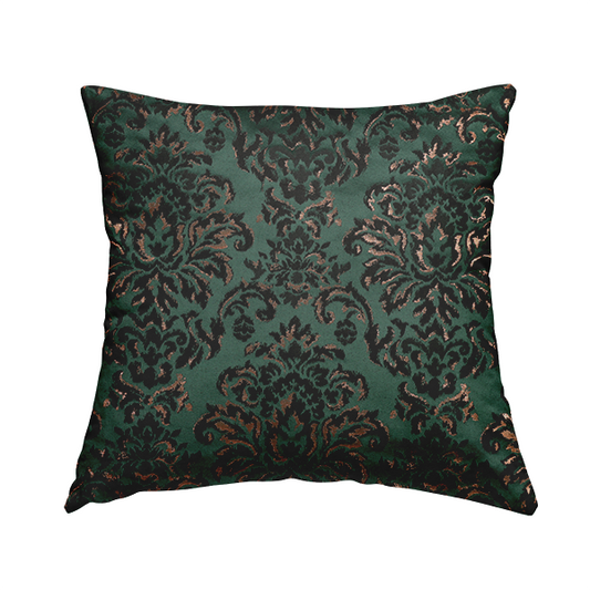 Nile Damask Pattern Metallic Tones Green Gold Upholstery Fabric CTR-1191 - Handmade Cushions