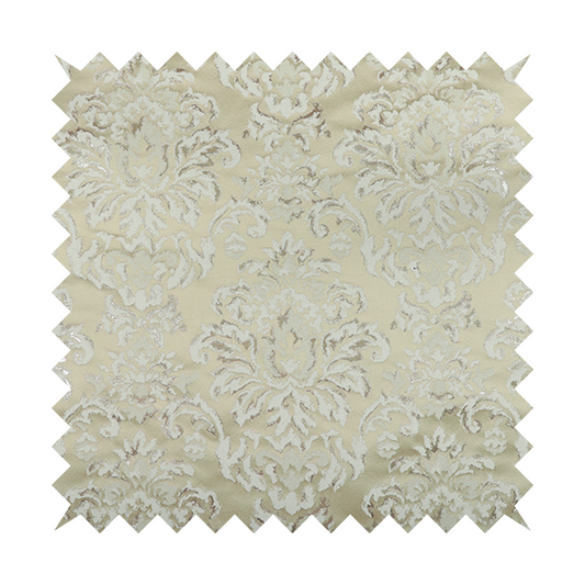 Nile Damask Pattern Metallic Tones Cream Gold Upholstery Fabric CTR-1192