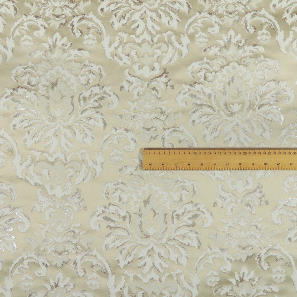 Nile Damask Pattern Metallic Tones Cream Gold Upholstery Fabric CTR-1192