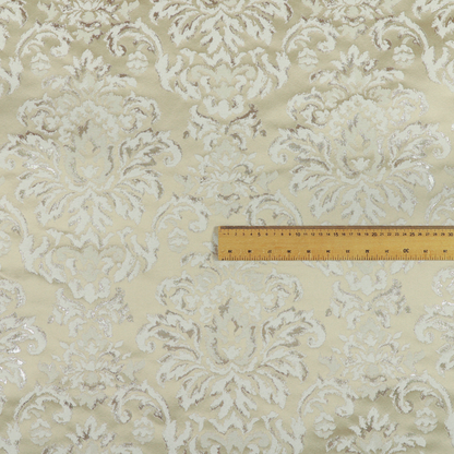 Nile Damask Pattern Metallic Tones Cream Gold Upholstery Fabric CTR-1192