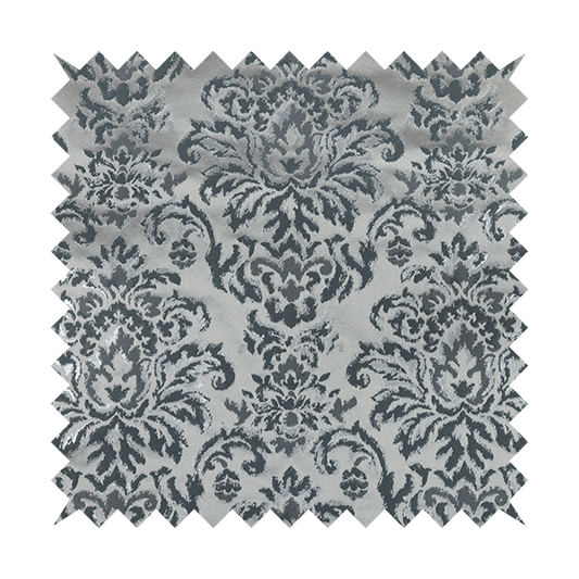 Nile Damask Pattern Metallic Tones Silver Grey Upholstery Fabric CTR-1193