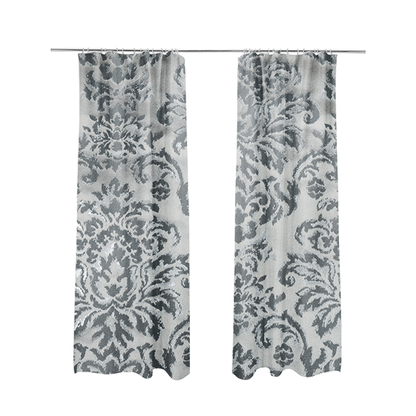 Nile Damask Pattern Metallic Tones Silver Grey Upholstery Fabric CTR-1193 - Made To Measure Curtains