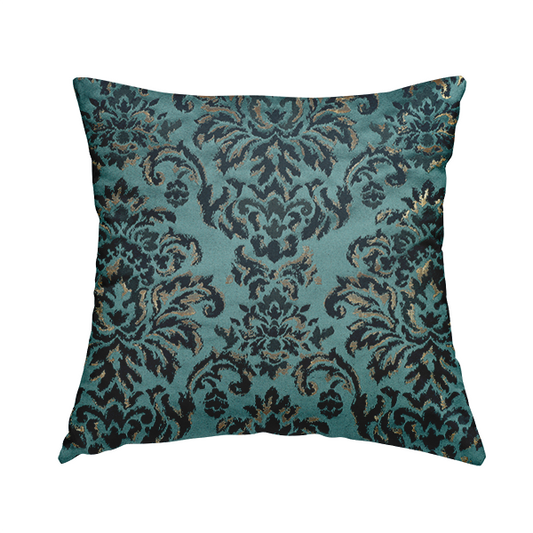 Nile Damask Pattern Metallic Tones Blue Gold Upholstery Fabric CTR-1194 - Handmade Cushions