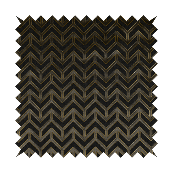 Nile Chevron Pattern Metallic Tones Black Grey Gold Upholstery Fabric CTR-1195 - Roman Blinds