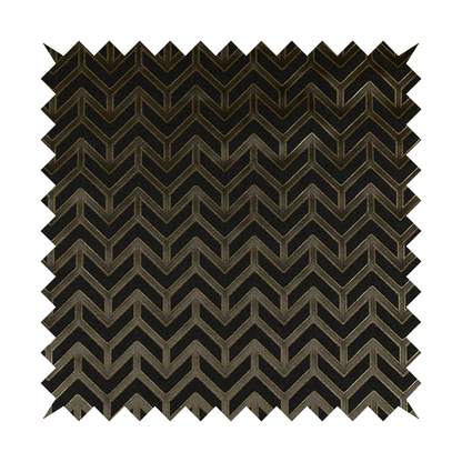 Nile Chevron Pattern Metallic Tones Black Grey Gold Upholstery Fabric CTR-1195 - Roman Blinds