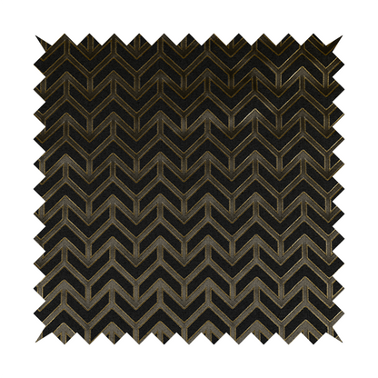 Nile Chevron Pattern Metallic Tones Black Grey Gold Upholstery Fabric CTR-1195