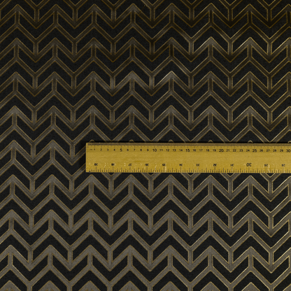Nile Chevron Pattern Metallic Tones Black Grey Gold Upholstery Fabric CTR-1195 - Roman Blinds