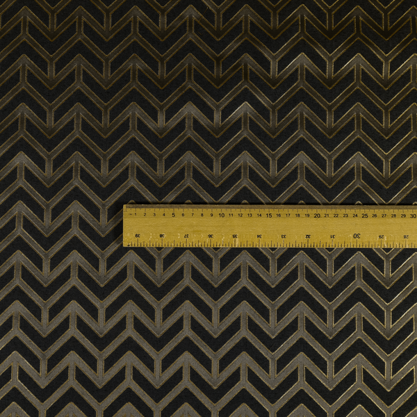 Nile Chevron Pattern Metallic Tones Black Grey Gold Upholstery Fabric CTR-1195