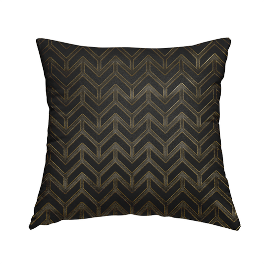 Nile Chevron Pattern Metallic Tones Black Grey Gold Upholstery Fabric CTR-1195 - Handmade Cushions