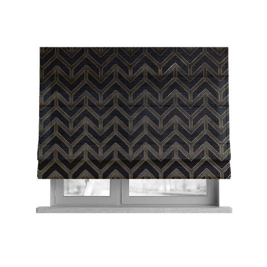 Nile Chevron Pattern Metallic Tones Black Grey Gold Upholstery Fabric CTR-1195 - Roman Blinds