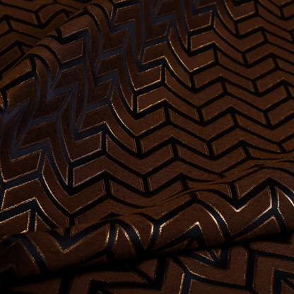 Nile Chevron Pattern Metallic Tones Navy Blue Orange Upholstery Fabric CTR-1197 - Handmade Cushions