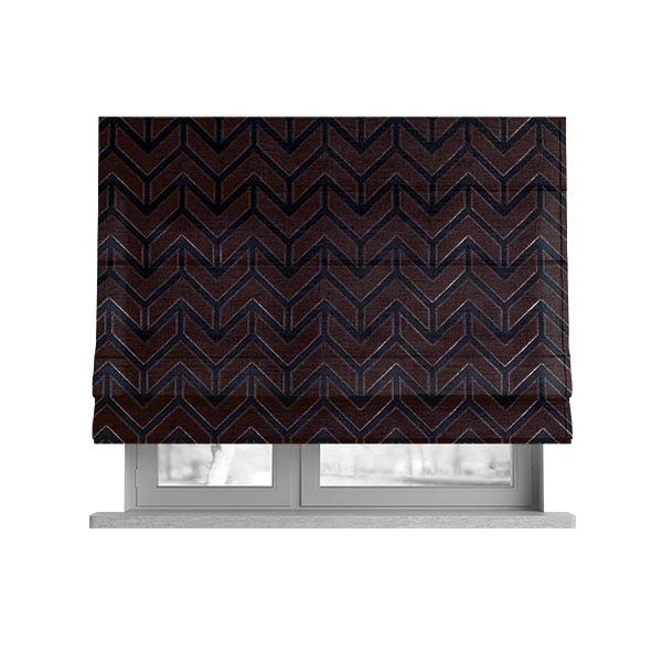 Nile Chevron Pattern Metallic Tones Navy Blue Orange Upholstery Fabric CTR-1197 - Roman Blinds