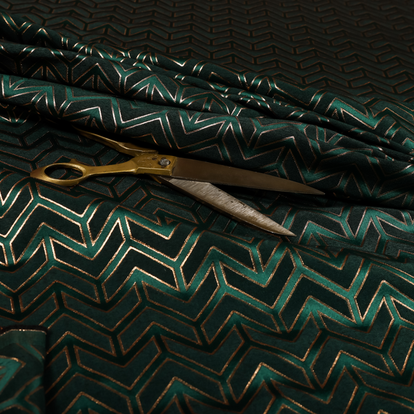 Nile Chevron Pattern Metallic Tones Green Gold Upholstery Fabric CTR-1199 - Roman Blinds