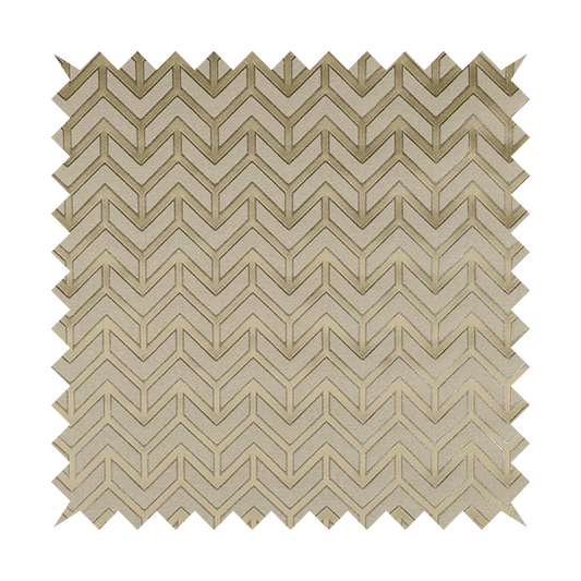 Nile Chevron Pattern Metallic Tones Cream Gold Upholstery Fabric CTR-1201
