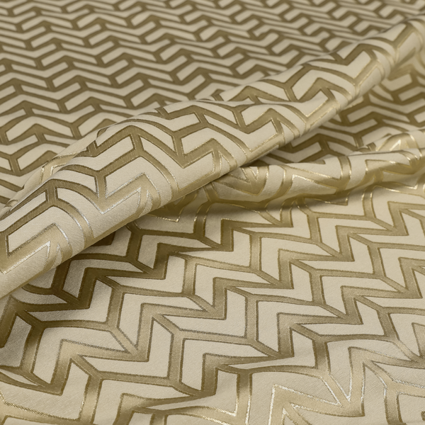 Nile Chevron Pattern Metallic Tones Cream Gold Upholstery Fabric CTR-1201 - Handmade Cushions