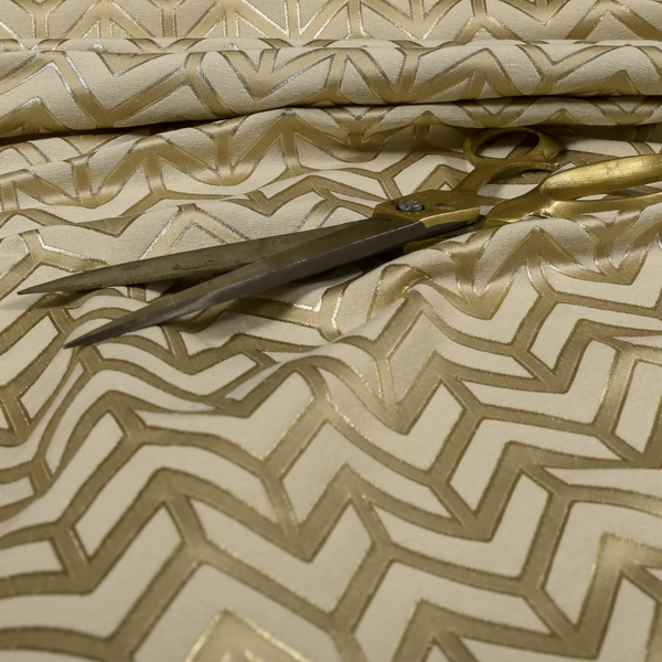 Nile Chevron Pattern Metallic Tones Cream Gold Upholstery Fabric CTR-1201 - Roman Blinds