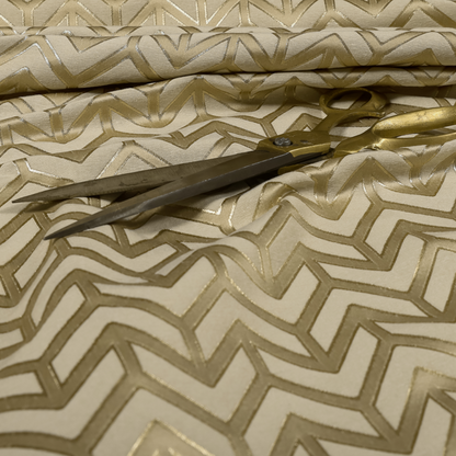 Nile Chevron Pattern Metallic Tones Cream Gold Upholstery Fabric CTR-1201 - Roman Blinds