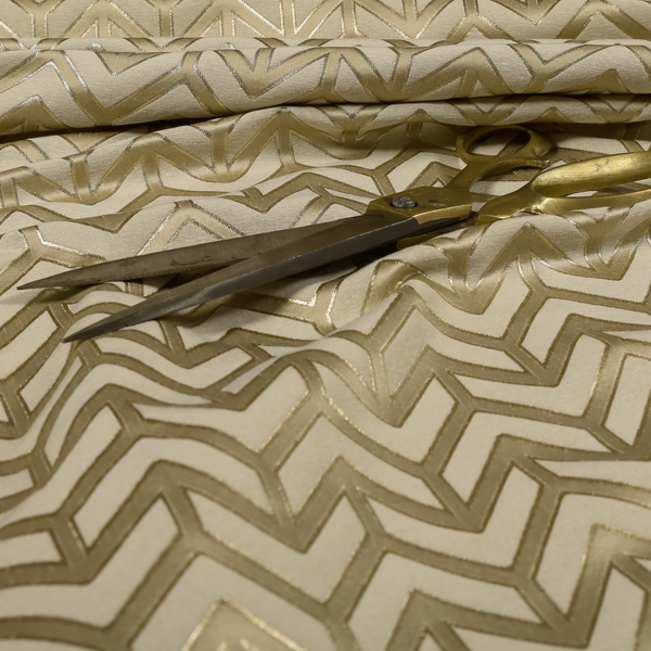 Nile Chevron Pattern Metallic Tones Cream Gold Upholstery Fabric CTR-1201 - Handmade Cushions
