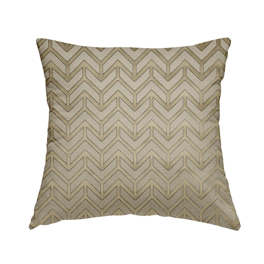 Nile Chevron Pattern Metallic Tones Cream Gold Upholstery Fabric CTR-1201 - Handmade Cushions