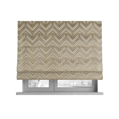 Nile Chevron Pattern Metallic Tones Cream Gold Upholstery Fabric CTR-1201 - Roman Blinds